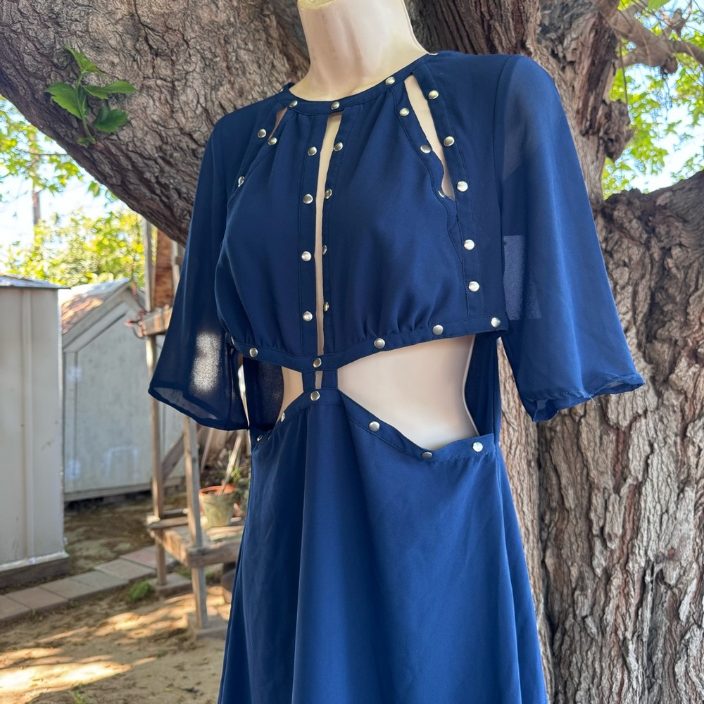 JARLO Venus  midi dress with cut outs and studs  size 12 navy NEW
